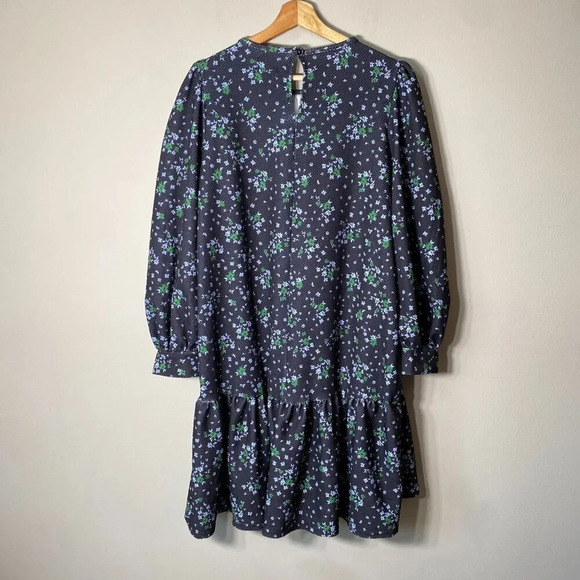 ASOS Women's Sz 10 Tall Balloon Sleeve Floral Print Ruffle Shift Mini Dress Navy - Picture 10 of 16